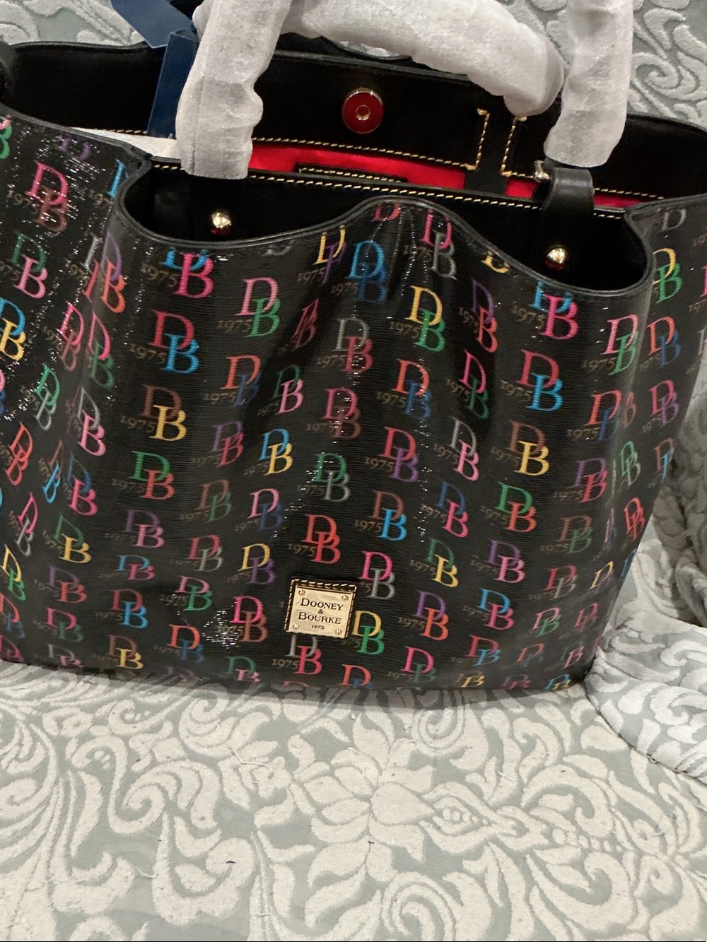Dooney & Bourke Black Tote with Multicolor DB Print - Picture 3 of 8